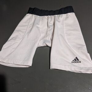 adidas White Kids Compression Shorts with Black Waistband Cup Pocket Size S